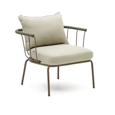 Kave Home - Salguer fauteuil van groen touw en staal met bruingelakte