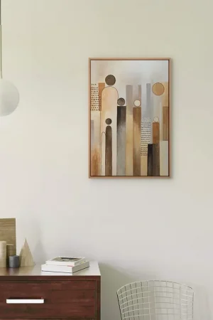 „Stadt der Figuren" – Abstraktes Figurenbild handgemalt mit Rahmen, 60x40 cm