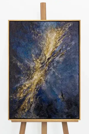 „Silberne Tiefe" – Kosmisches Acrylgemälde handgemalt mit Rahmen, 50x70 cm