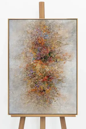 „Goldene Explosion" – Abstraktes Energiebild handgemalt mit Rahmen, 50x70 cm