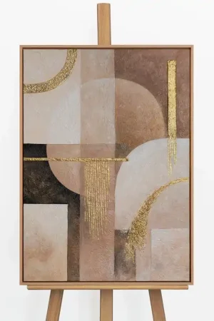 „Geometrische Harmonie" – Art Déco Gemälde handgemalt mit Rahmen, 50x70 cm Hochformat