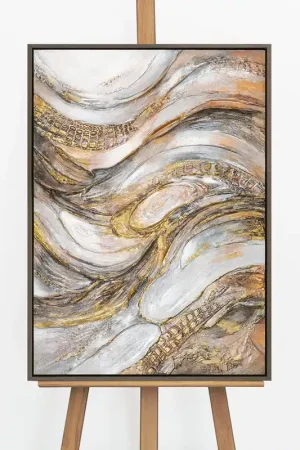 „Marmorfluss" – Abstraktes Marmorbild handgemalt mit Rahmen, 50x70 cm