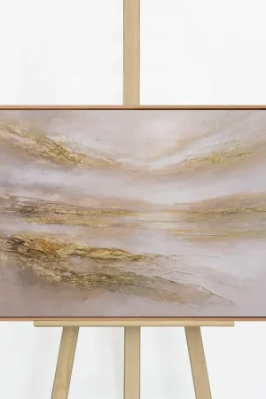 „Stiller Horizont" – Abstraktes Landschaftsbild handgemalt mit Holzrahmen, 50x70 cm
