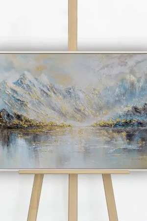 „Bergspiegelung" – Handgemaltes Bergbild mit Rahmen, 50x70 cm